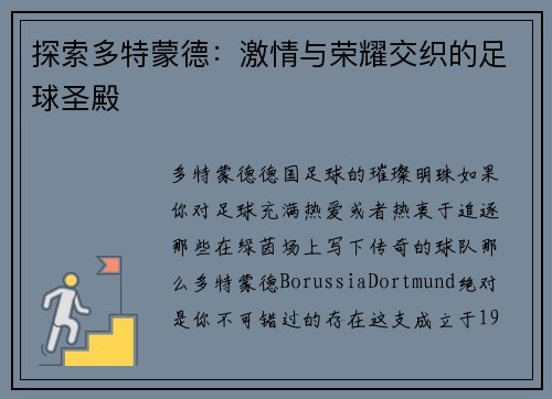 探索多特蒙德：激情与荣耀交织的足球圣殿
